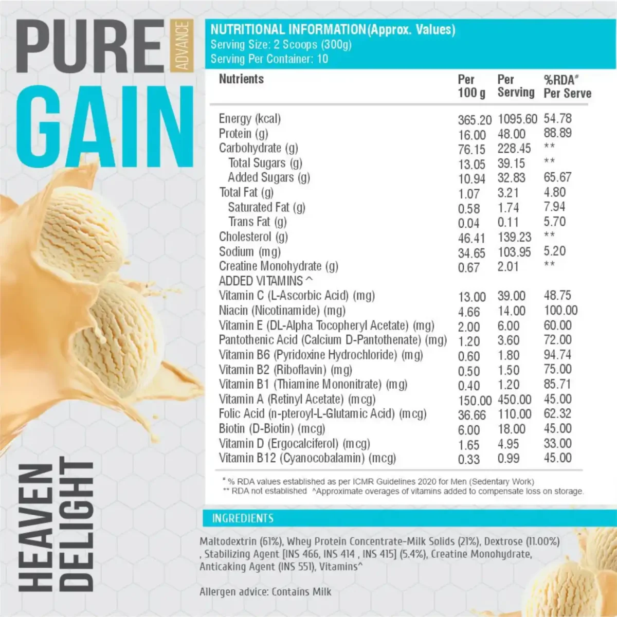 Health Farm HF Series Pure Gain Mass Gainer/Weight Gainer 3kg Heaven Delight