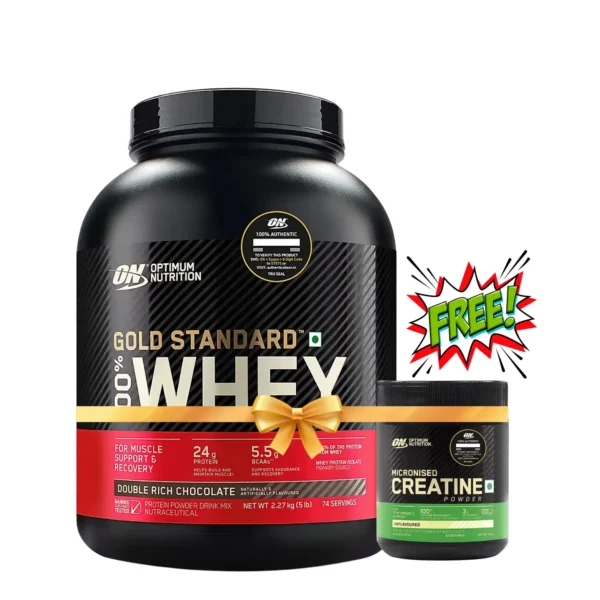Optimum Nutrition | Gold Standard 100% | Whey Protein | Double Rich Chocolate | 2.27kg (5lbs) & Micronised Creatine | Unflavoured | 100g