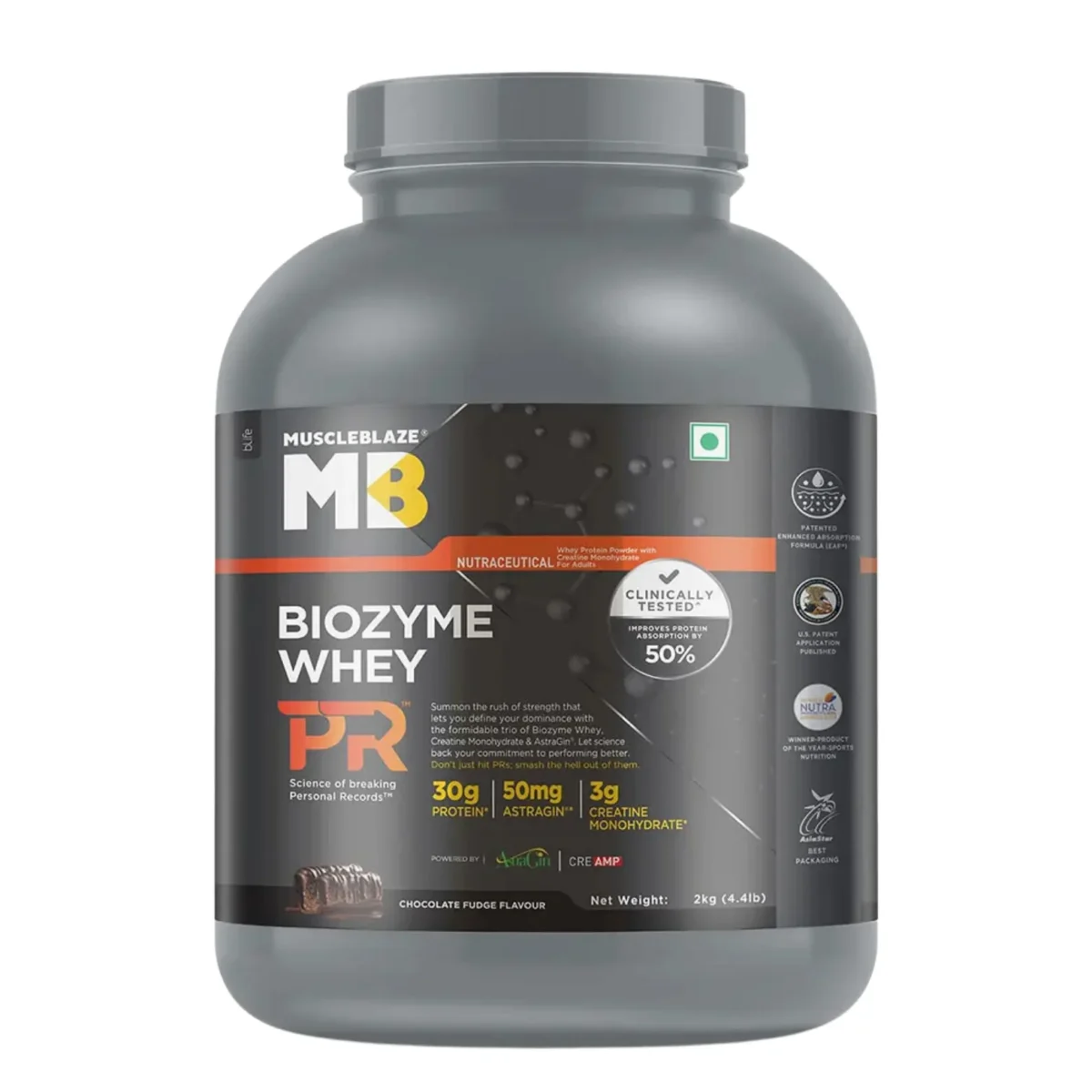 MuscleBlaze Biozyme Whey Performance PR, 2 kg (4.4 lb), Chocolate Fudge